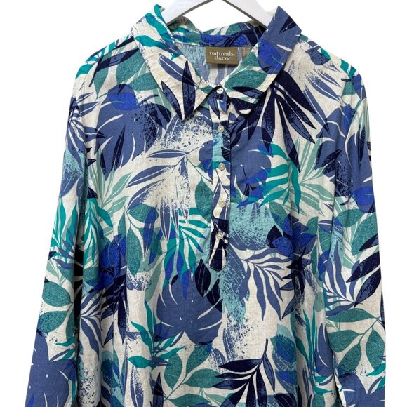 Denim & Co. Naturals Linen Blend Shirt Womens 2X Blue Tropical Print Top - Picture 5 of 9